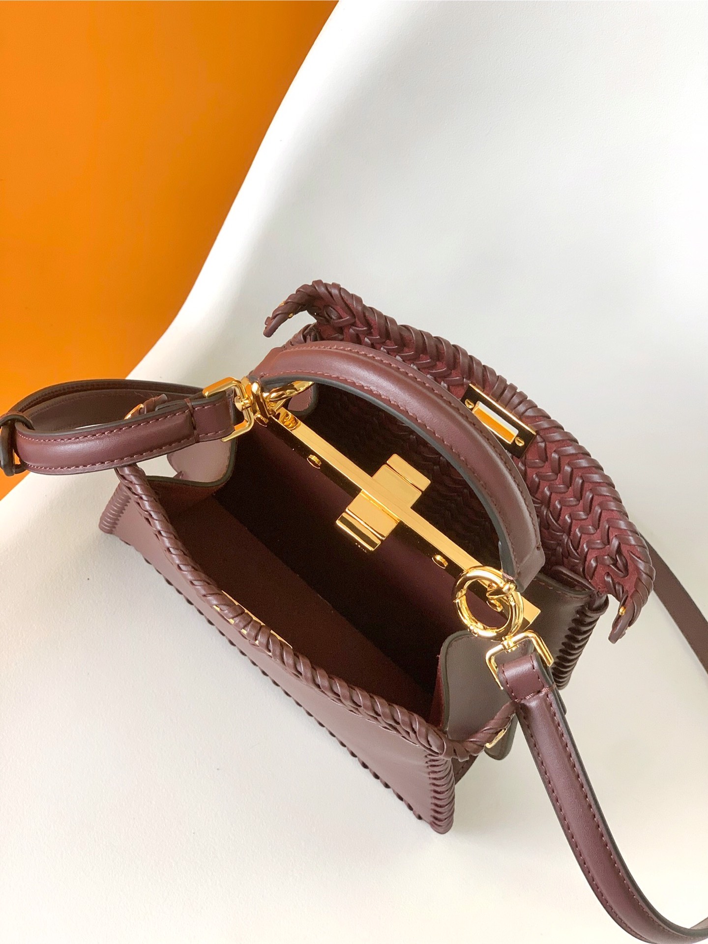 Fendi Peekaboo ISeeU Petite claret Interlace Leather Bag